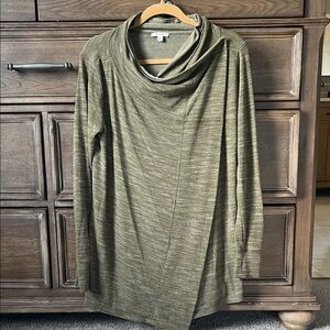 Stella & Dot Heathered Olive Cowl Neck Cross Over Tunic